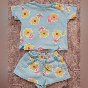 Floral Print Kids' Set in Blue and Yellow